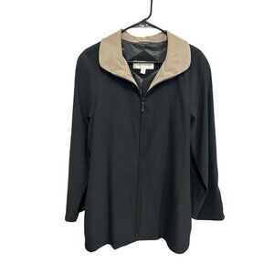 Jones New York Womens Black Polyester Zip Front Collared Jacket Size M Chic